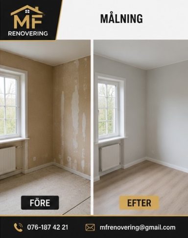 Målning före och efter renovering av rum i Sala